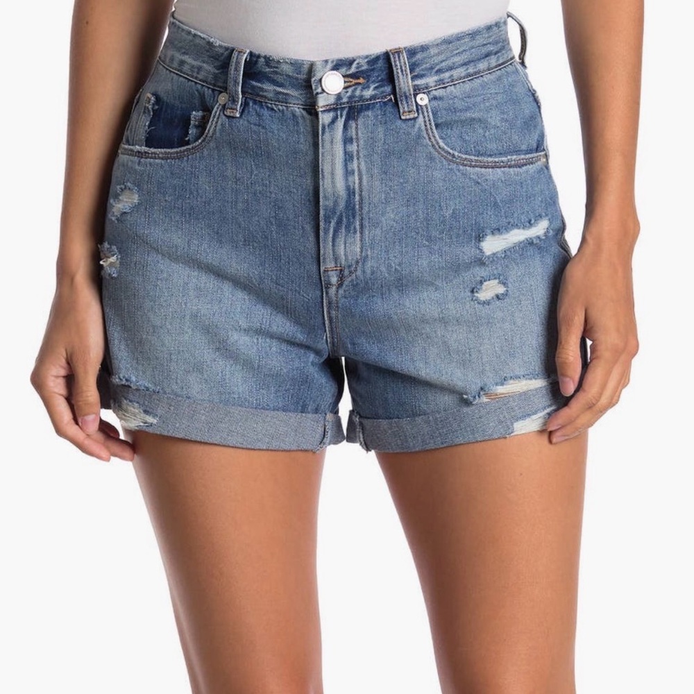 Ripped High Waisted Classic Blue Denim Shorts